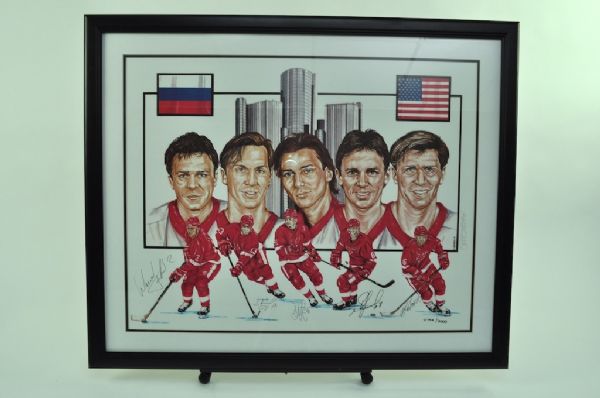 Detroit Red Wings "Russian Five" Autographed & Framed Limited Edition Lithograph