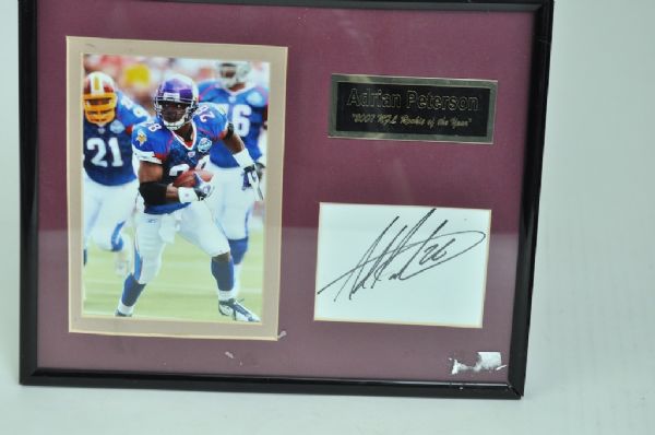 Adrian Peterson Autographed Mini Helmet and Framed Cut Signature