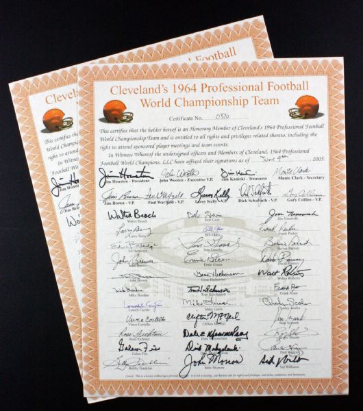 Cleveland Browns Lot of 3 Team Signed 1964 Certificates