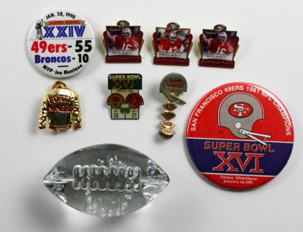 San Francisco 49ers Super Bowl Pins & MFM Award Crystal