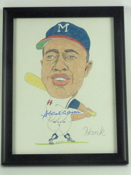 Hank Aaron Autographed & Framed Artwork