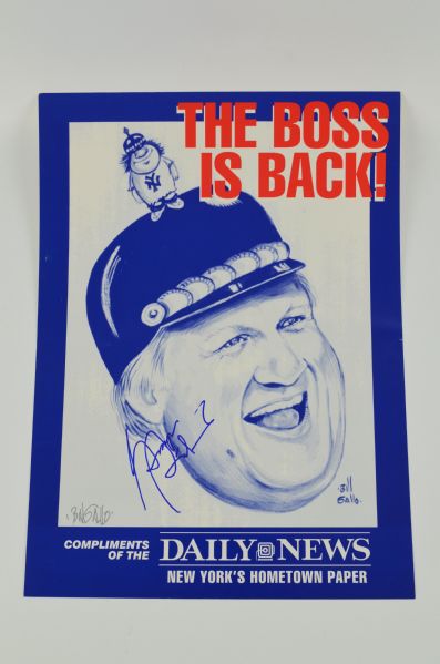 George Steinbrenner & Bill Gallo Dual Signed "The Boss Is Back" Cartoon 