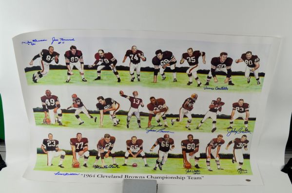 Lot of 2 Cleveland Browns 1964 Team Signed Championship Lithographs w/Jim Brown