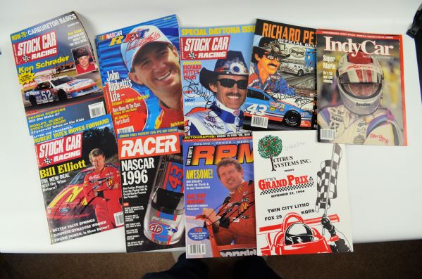 Racing Lot of 9 Autographed Magazines w/Richard Petty