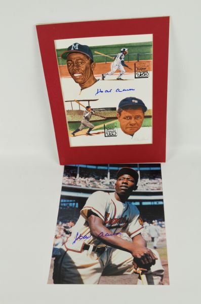 Hank Aaron Autographed 11x14 Photo & Lithograph