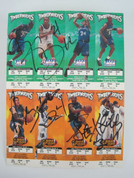 Minnesota Timberwolves Playoff Ticket Sheet Signed by Garnett Marbury & Gugliotta