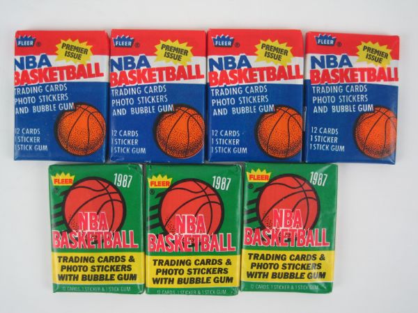 Collection of 7 Unopened 1986-87 Fleer Basketball Cards w/Michael Jordan Rookie