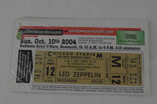 Led Zeppelin 1980 Mint Unused Chicago Concert Ticket