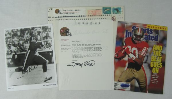 Jerry Rice San Francisco Forty Niners Autographed Lot Postmarked From 1992