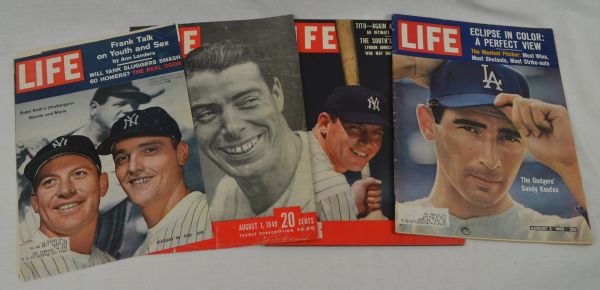 Collection of 4 Mantle/Maris, Mantle, DiMaggio & Koufax LIFE Magazines