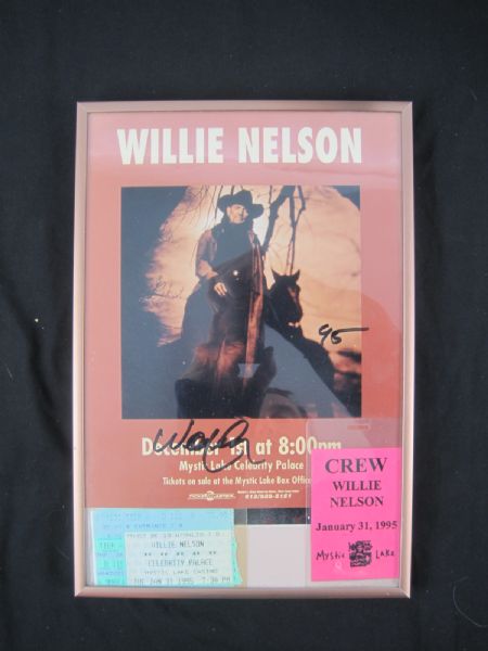 Willie Nelson Autographed Framed Display w/Concert Ticket