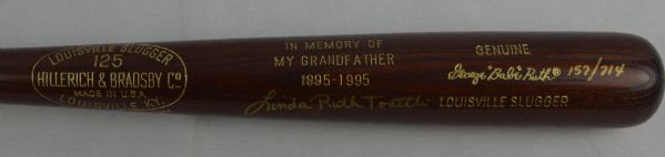 Babe Ruth Limited 714 HR Bat Signed by Grandaughter 