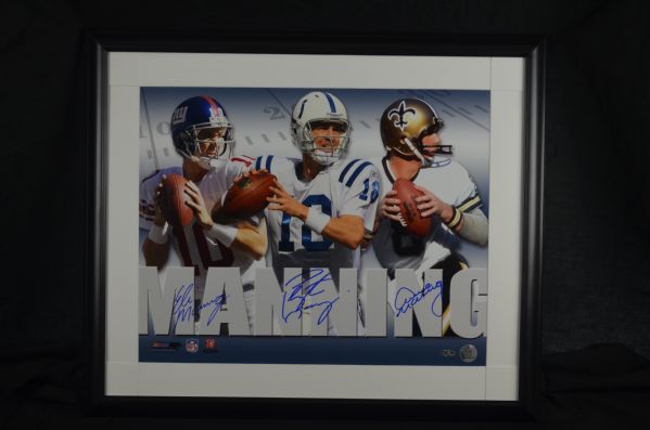 Peyton Manning Eli Manning & Archie Manning Autographed LE Framed Display