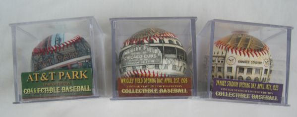 Three Vintage Stadium Limited Edition Collectible Baseballs 