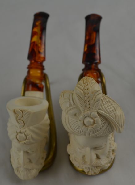 Meerschaum Hand Carved Pipes w/Brass Holders