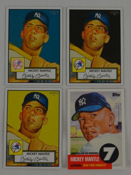 Mickey Mantle Collection of 1952 Rookie Reprint & Game Used Jersey Cards