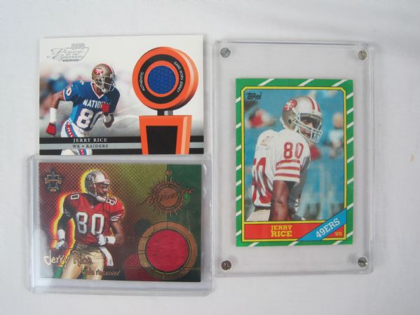 Jerry Rice Collection of Game Used Jersey Cards & 1986 Topps Rookie