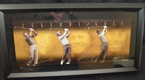 Tiger Woods Jack Nicklaus & Arnold Palmer UDA Autographed Limited Edition Framed Display