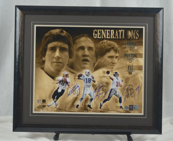 Peyton Eli & Archie Manning Signed & Framed Photo