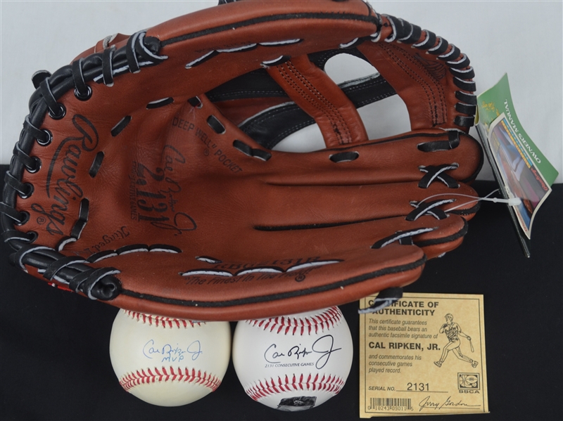 Cal Ripken Autographed Baseball & 2131 Rawlings Glove