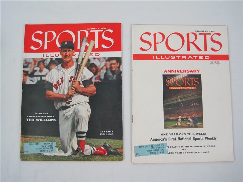 Vintage 1955 Ted Williams & First Year Anniversary Sports Illustrated Magazines