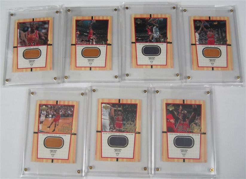 Michael Jordan 1998 Upper Deck Collection of 7 Game Used Floor Cards 