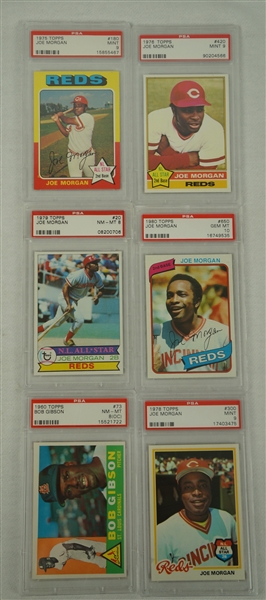 Vintage Collection of 6 PSA Graded Baseball Cards w/Bob Gibson & Joe Morgan