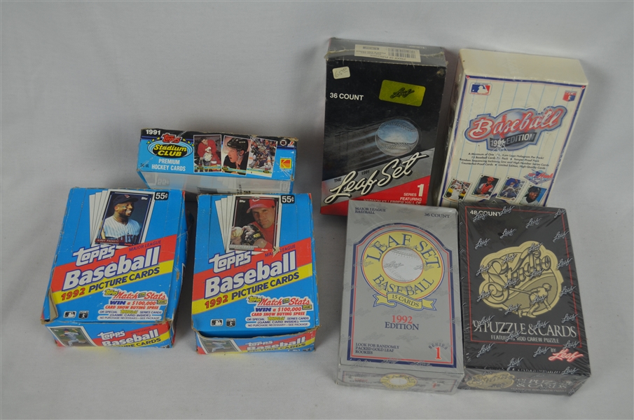 Lot of 7 Boxes of Unopened Baseball & Hockey Cards 