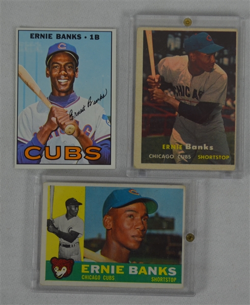 Ernie Banks Lot of 3 Vintage Baseball Cards