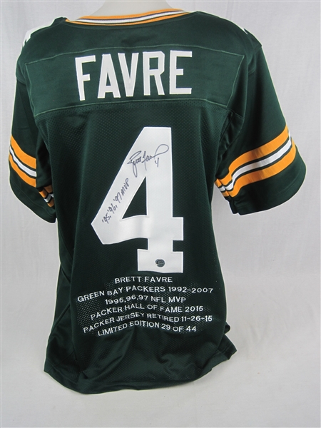 Brett Favre Autographed & Inscribed Limited Edition Green Bay Packers Jersey