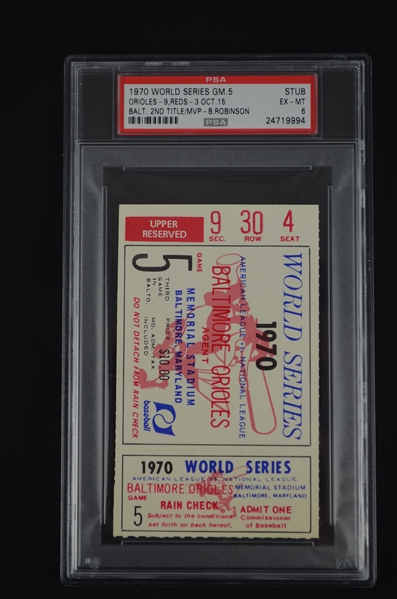 1970 World Series Ticket Game 5 PSA 6 Baltimore Orioles Clinch
