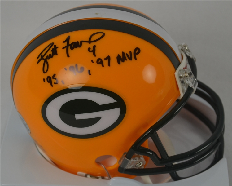 Brett Favre 1995 1996 & 1997 Autographed & Inscribed Green Bay Packers Mini Helmet
