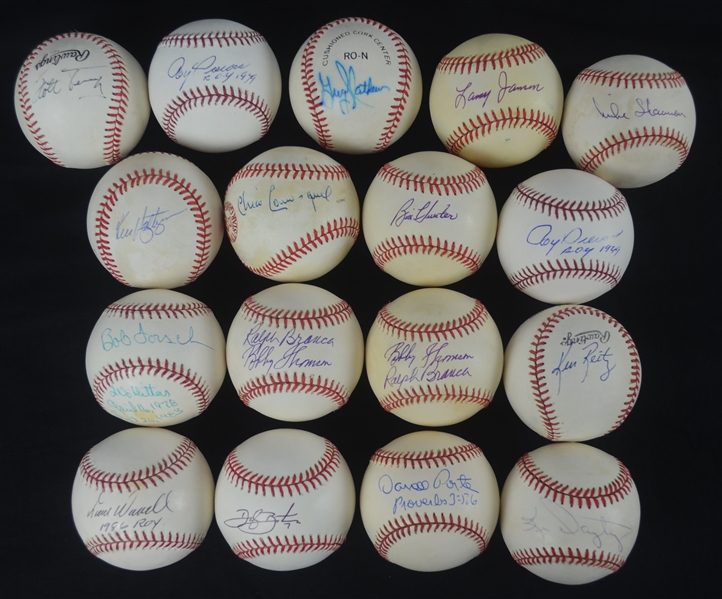 Collection of 17 Autographed Baseballs w/Ralph Branca & Bobby Thompson