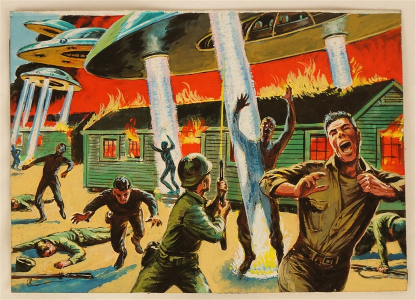 1962 Mars Attacks Original Artwork For Card #3 "Attacking an Army Base"