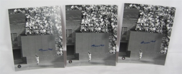 Willie Mays Lot of 3 Autographed 1954 World Series 8x10 "Catch" Photos