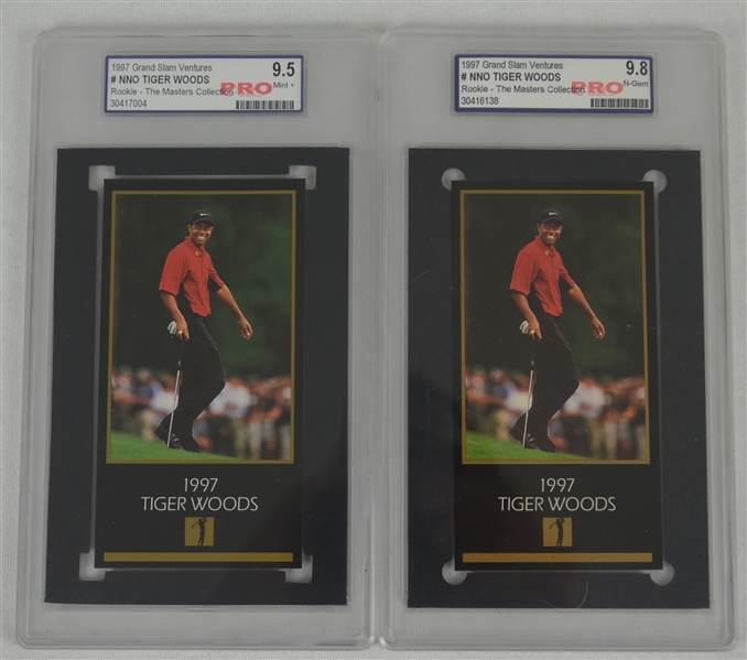 Tiger Woods Lot of 2 Grand Slam Ventures 1997 Graded Rookie Cards