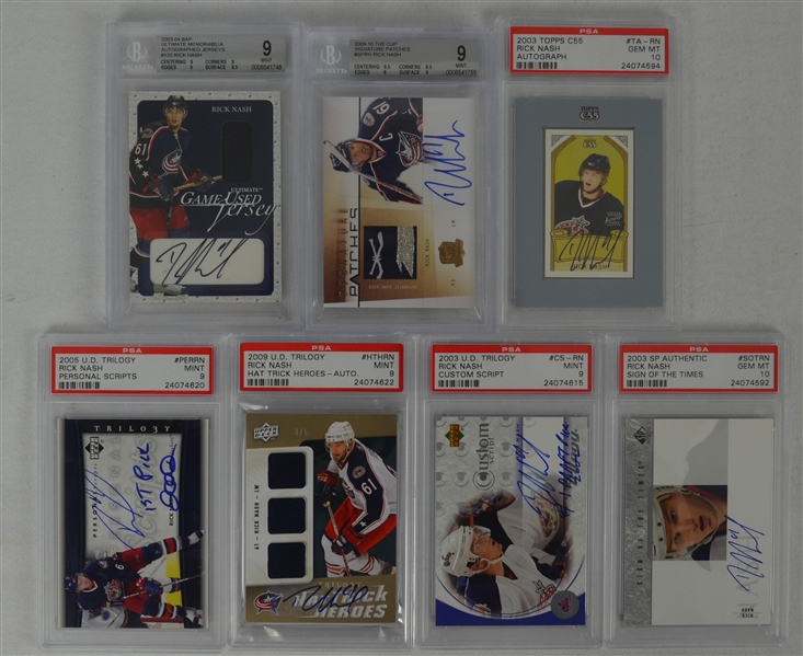 Rick Nash Collection of 7 Autographed Graded Insert Cards