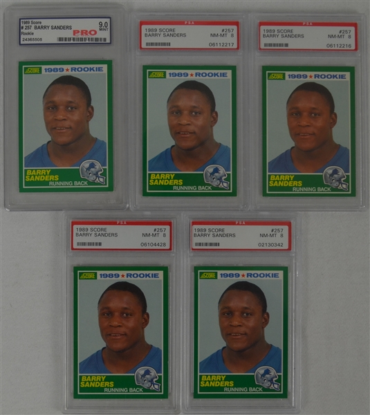 Barry Sanders Collection of 5 Graded 1989 Score Rookie Cards 