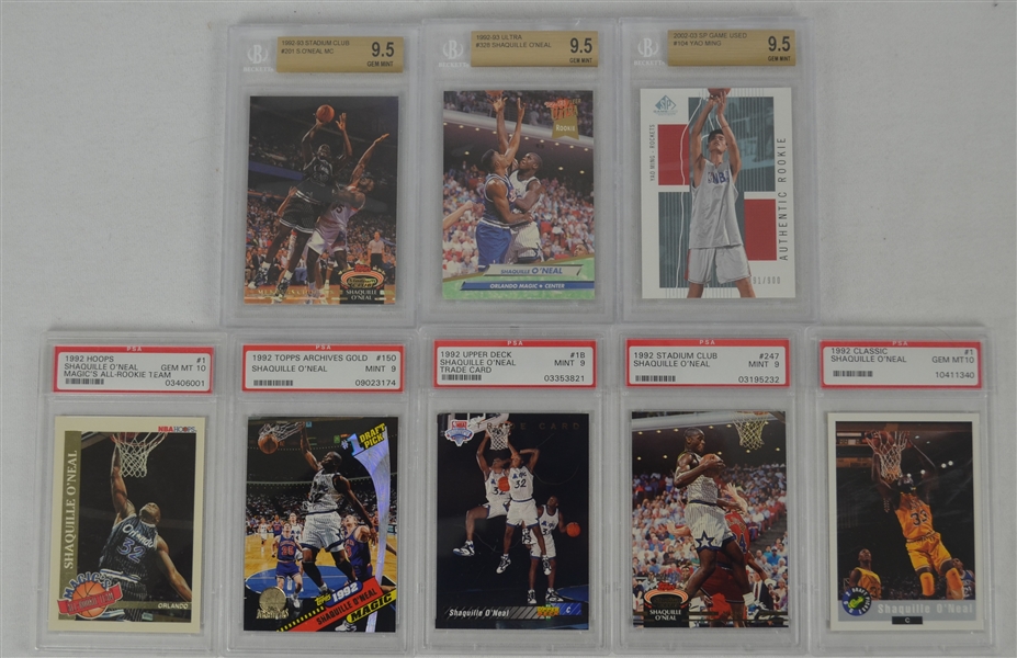 Shaquille ONeal & Yao Ming Lot of 8 Graded Rookie Cards