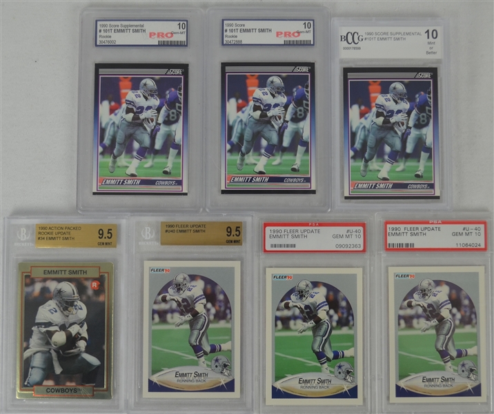 Emmitt Smith 1990 Collection of 7 Graded Rookie Cards