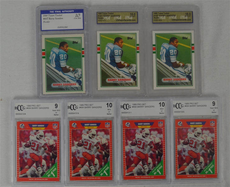 Barry Sanders Collection of 7 Graded Rookie Cards