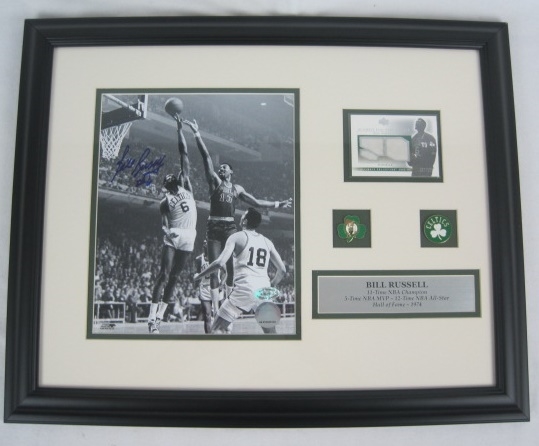 Bill Russell Autographed Framed Photo & Game Used Card Display