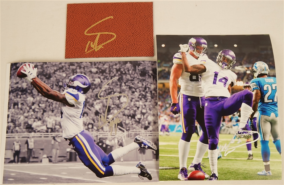 Stefon Diggs Lot of 3 Minnesota Vikings Autographed 8x10 Photos & Football Mat