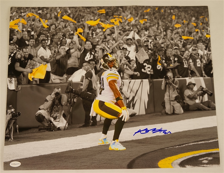 Antonio Brown Pittsburgh Steelers Autographed 16x20 B/W Color Accent Phto