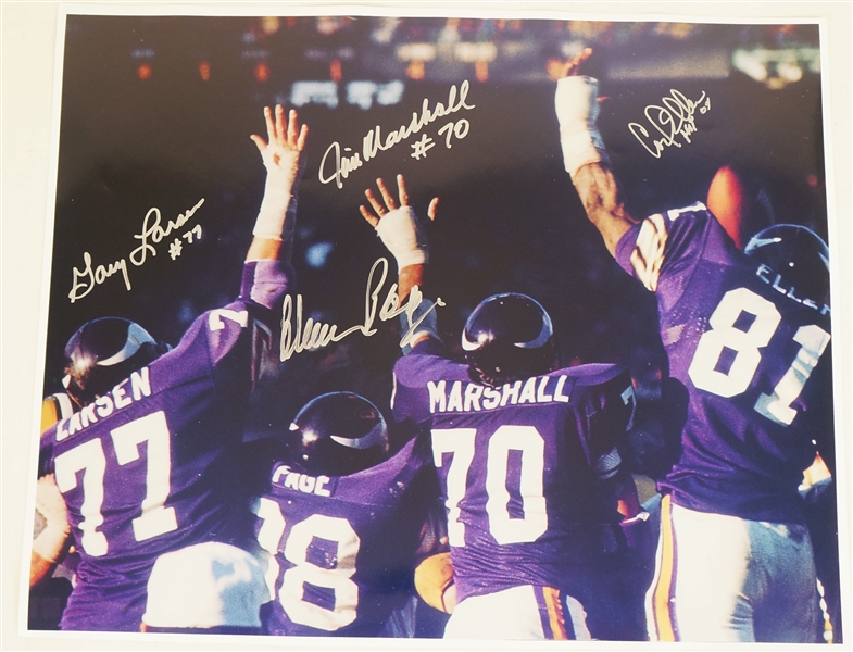 Minnesota Vikings Purple People Eaters Autographed 16x20 Home Kick Block Photo