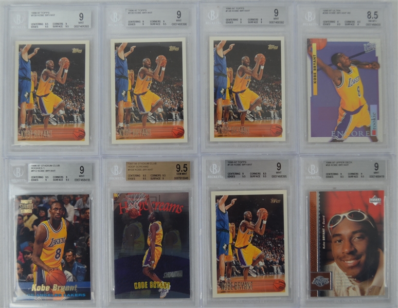 Kobe Bryant Collection of 8 BGS Graded 1996-97 Rookie Basketball Cards 