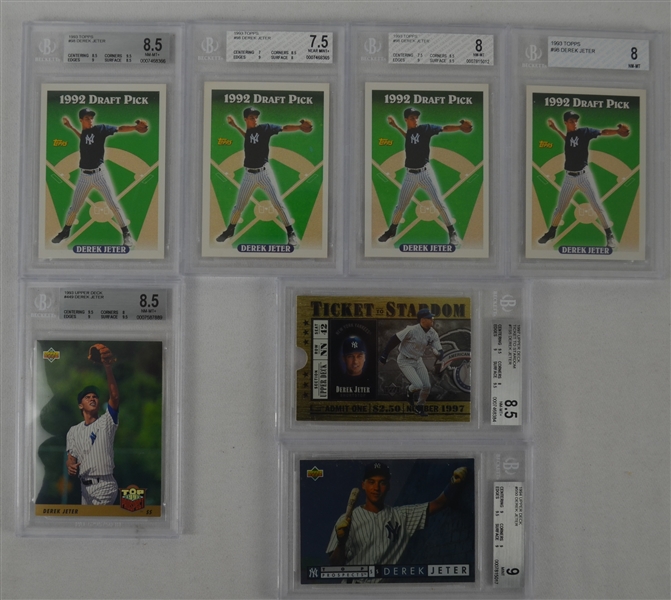 Derek Jeter Collection of 7 BGS Graded Baseball Cards 
