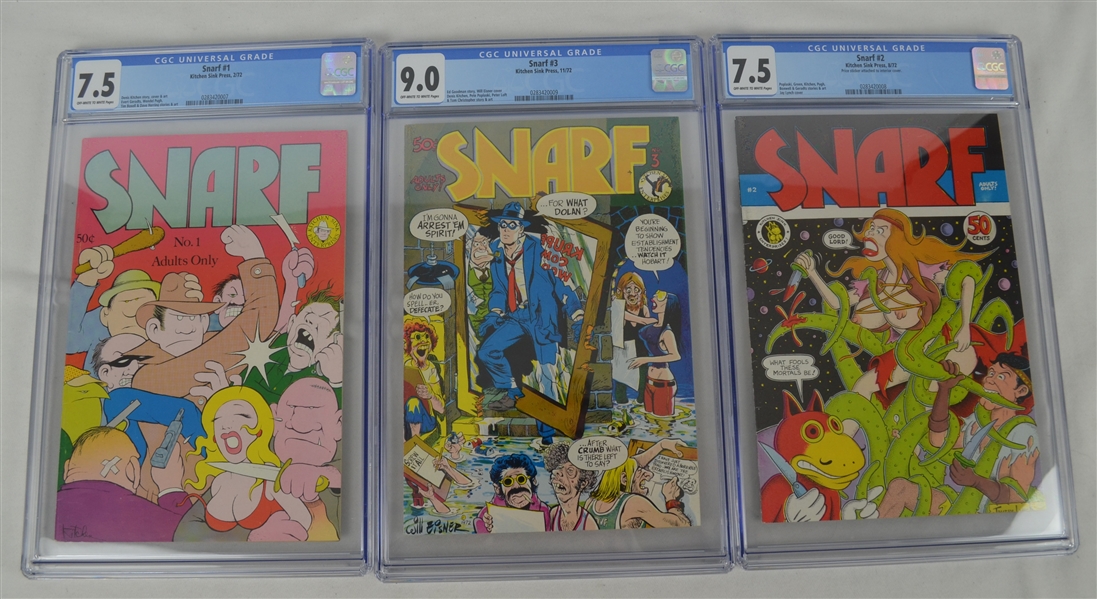 Snarf 1972 Lot of 3 CGC Graded Comics #1 #2 & #3 