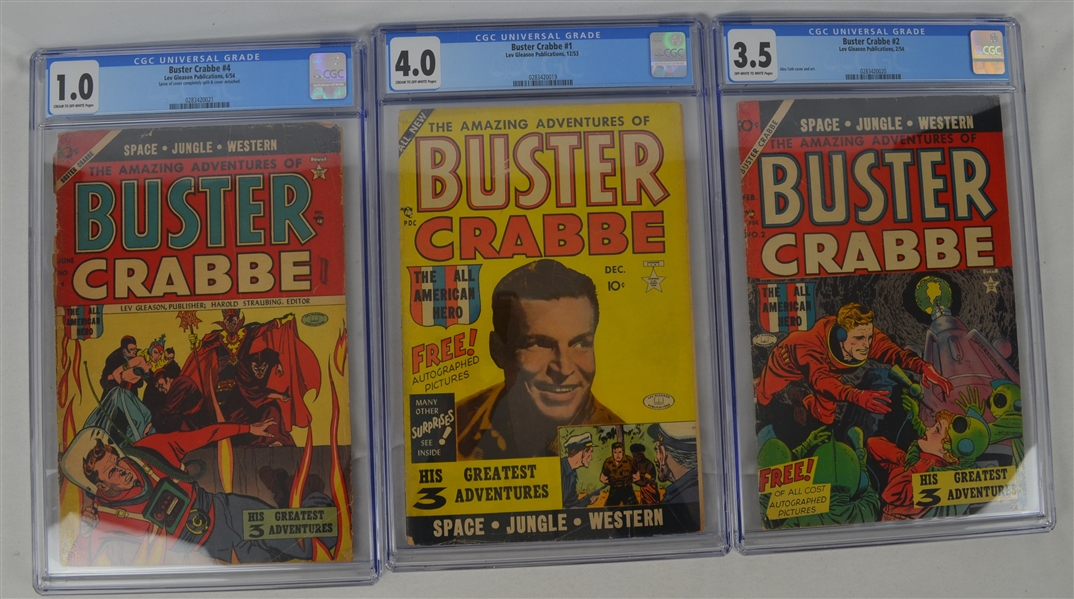 Buster Crabbe 1954 Comic Book Issues #1 #2 & #4 Graded by CGC