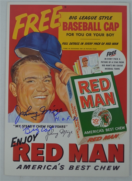 Ralph Kiner Chesterfield Johnny Mize Red Man & Tito Francona H&B Signed Advertisements